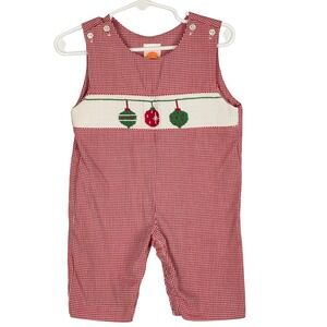 Southern Sunshine Boy Smocked Jumper‎ One Piece Romper Christmas Gingham 6M Red